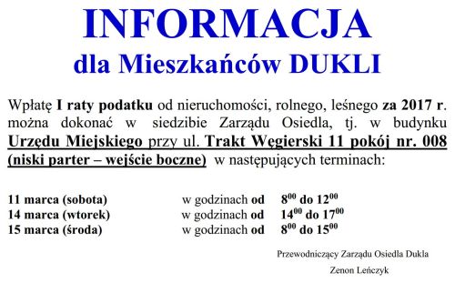 Informacja dla mieszkańców Dukli